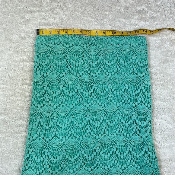 Valerie Bertinelli crochet overlay turquoise pencil skirt, size 2 - Picture 4 of 6